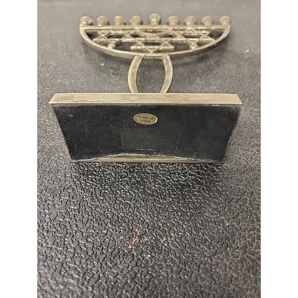 Vintage Brass Hanukkah 9 Branch Star of David Menorah Candle Holder 7" Tall - Picture 5 of 5